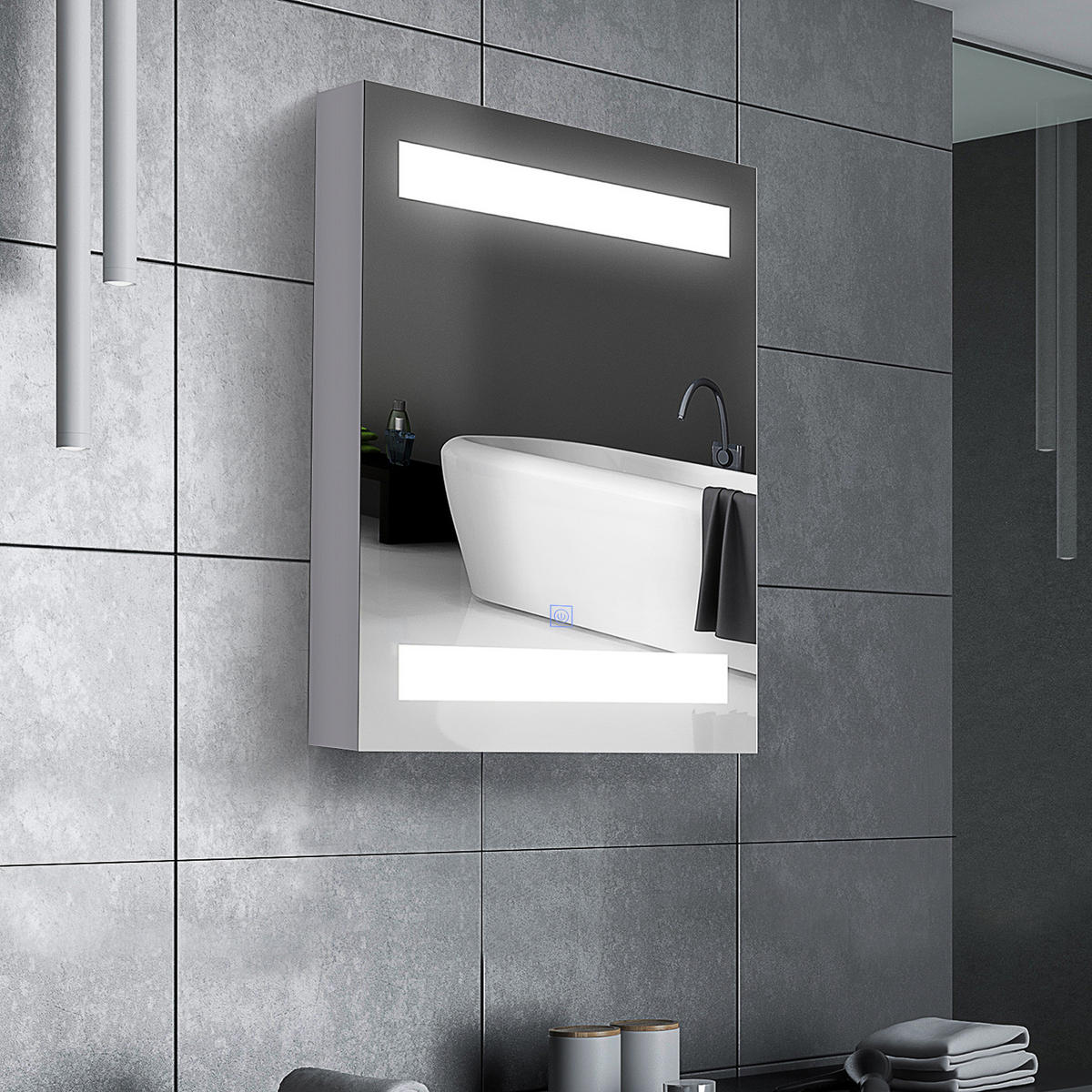 SPIEGELSCHRANK , Spiegel und LED-Beleuchtung ,2 Einlegeböden, 60 x 50 x 15 cm - Weiß, Glas (50/60/15cm) - Vallsero