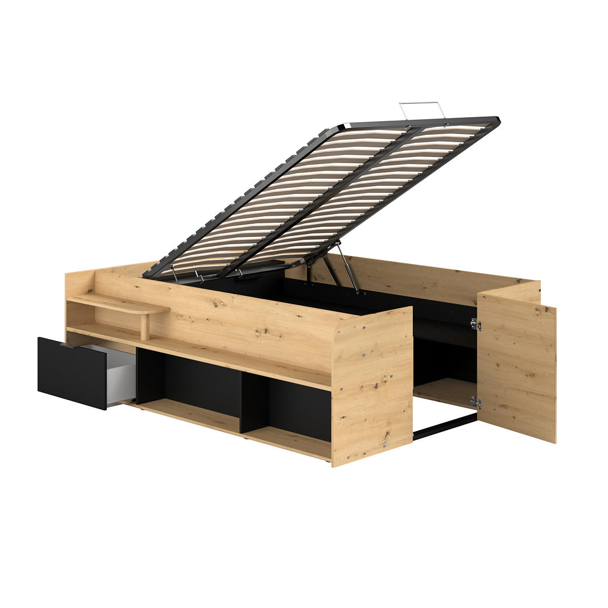 BETT mit Unterbett und Schublade - 140x190/200 cm - Travel - Weiß, Holzwerkstoff (140/200cm) - Calicosy