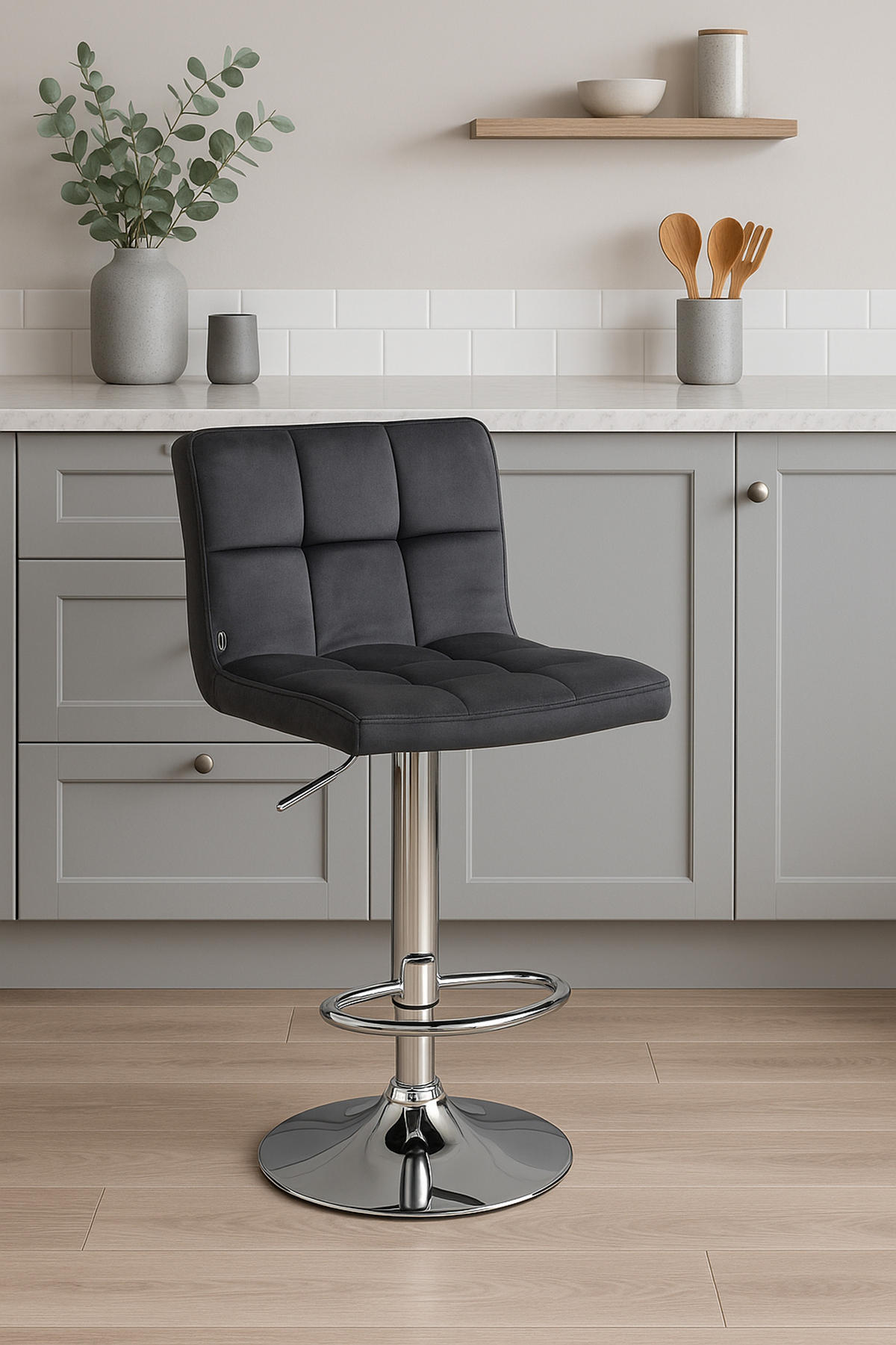 BARHOCKER Peran Samt chrom schwarz - Schwarz, Textil/Metall (46/114/47cm) - TPFLiving