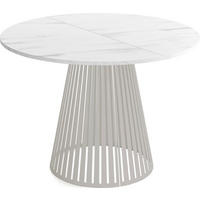 ESSTISCH Naro rund ausziehbar mit Lamellen-Metallgestell in Grau-Beige, Marmor Weiß 100-180/100/76 cm - Kaschmir/Ecru, Holzwerkstoff/Metall (100/176/76cm) - WFL GROUP