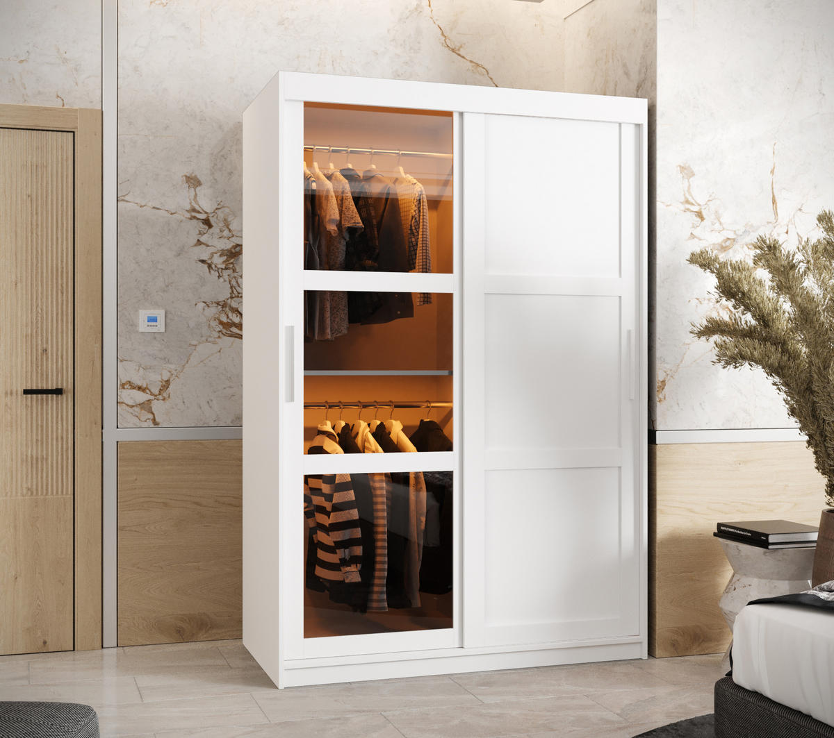 SCHWEBETÜRENSCHRANK 200/120/62 2-türig - Silberfarben/Weiß, Holz/Kunststoff (120/200/62cm) - Abiks Möbel