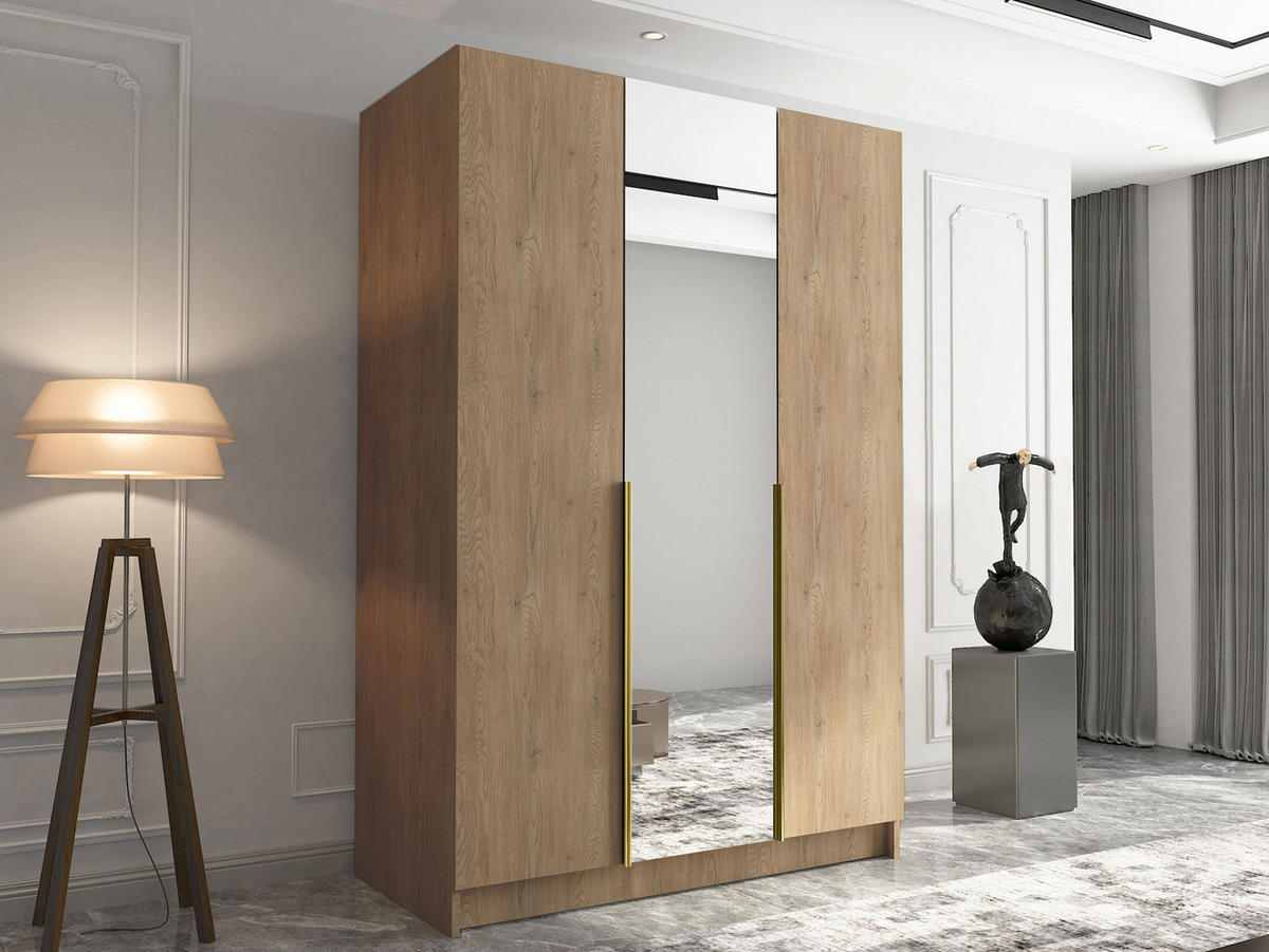 KLEIDERSCHRANK Calia II - Eichefarben/Goldfarben, Holzwerkstoff/Metall (150/215/58cm) - MIRJAN24