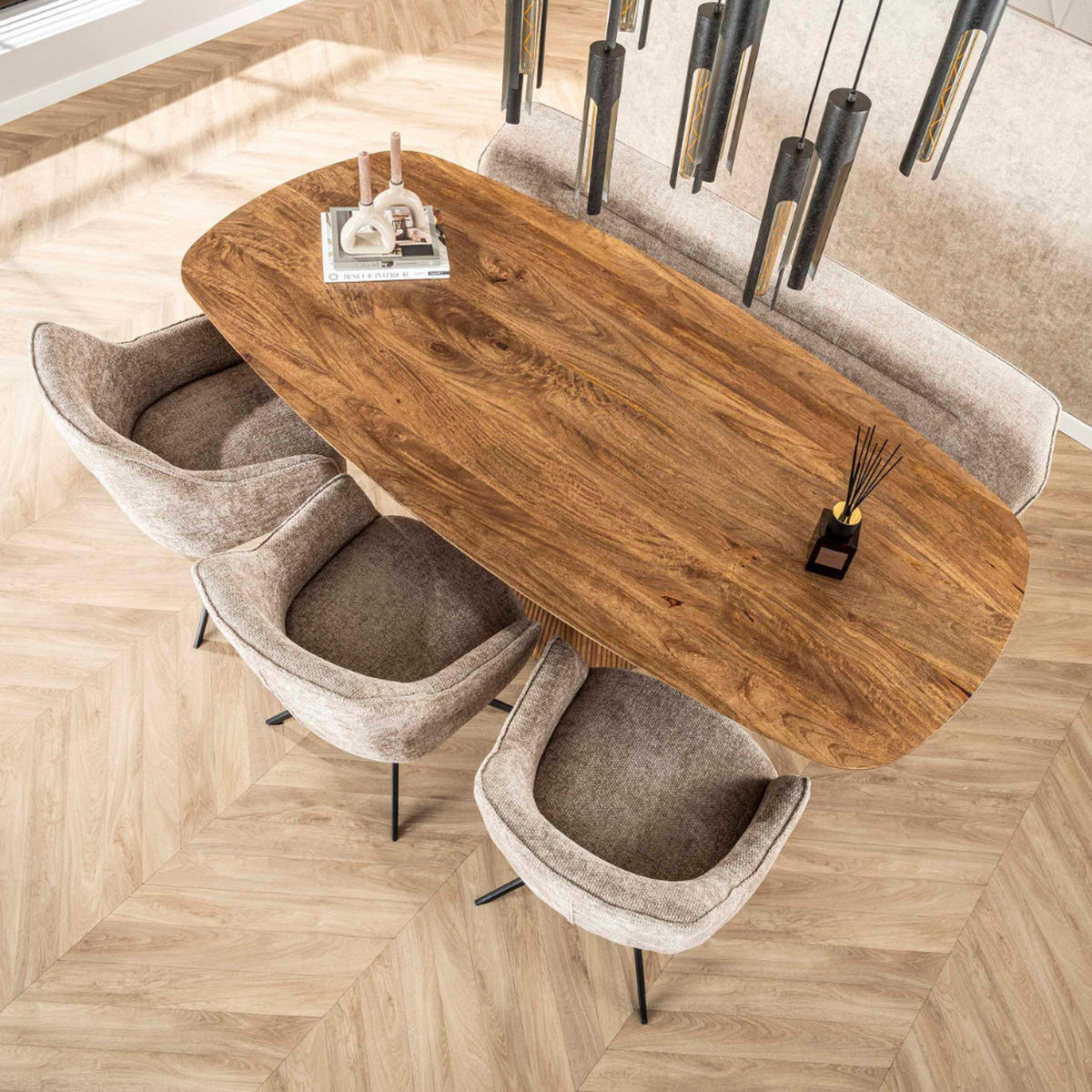 ESSTISCH Aurelio Braun mit Rillen-Säule 215 cm - Braun, Holz (215/205/77cm) - alesvelt