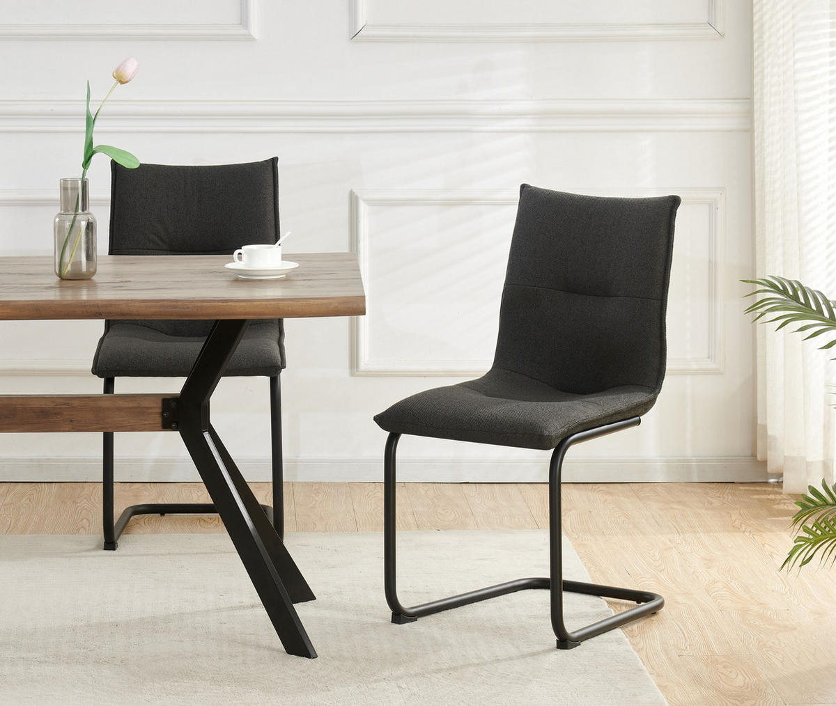 SCHWINGER-STUHL 2er Set Torino Stühle in Anthrazit - gemütliches Design - B/H/T: 46x89x57 cm - Anthrazit, Textil (57/89/46cm)