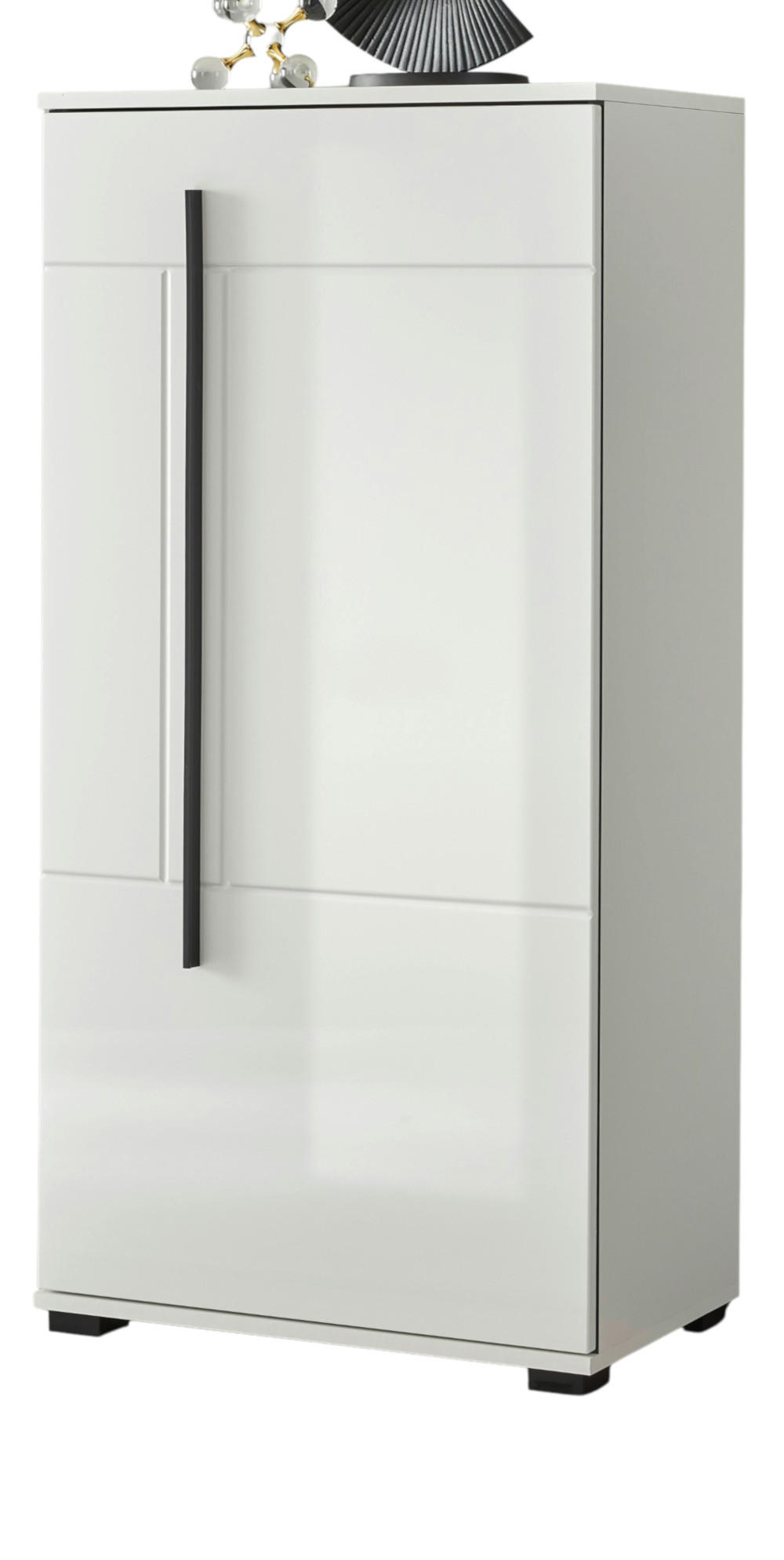 KOMMODE weiß Hochglanz 60 x 126 cm, Midischrank, modernes Design - Weiß Hochglanz/Schwarz, Holzwerkstoff/Kunststoff (60/126/37cm) - Furn.Design