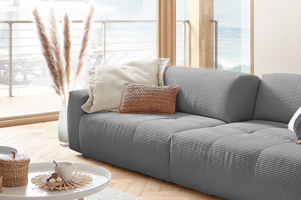 SOFA MIT SITZTIEFENVERSTELLUNG PALACE Grau Cord - Graphitfarben/Grau, Textil (298/74/120cm) - KAWOLA