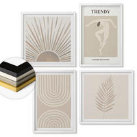 WANDBILDER 4er-Set - 50x50 cm & 40x60 cm Weißer Rahmen - Abstrakte Poster im Boho-Stil in Pastellfarben - Weiß, Kunststoff (50/50cm) - ArtPrintCave