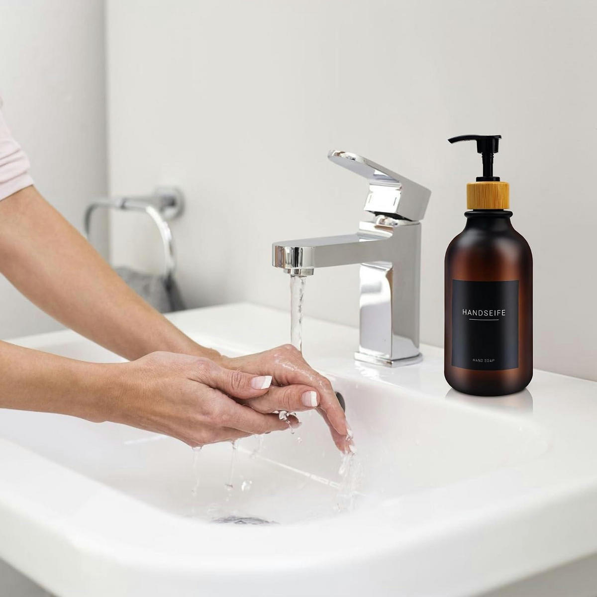 SEIFENSPENDER-SET 3 Stück 500ml PET Bernstein mit Etiketten - Braun, Kunststoff (7.4/19/7.4cm)
