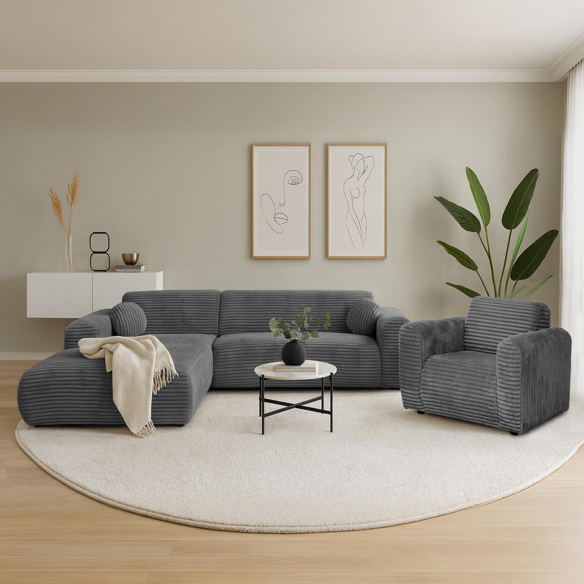 ECKSOFA Puerto, ohne Schlaffunktion, Dunkelgrau, links - Dunkelgrau/Schwarz, Textil (269/170cm) - Beautysofa