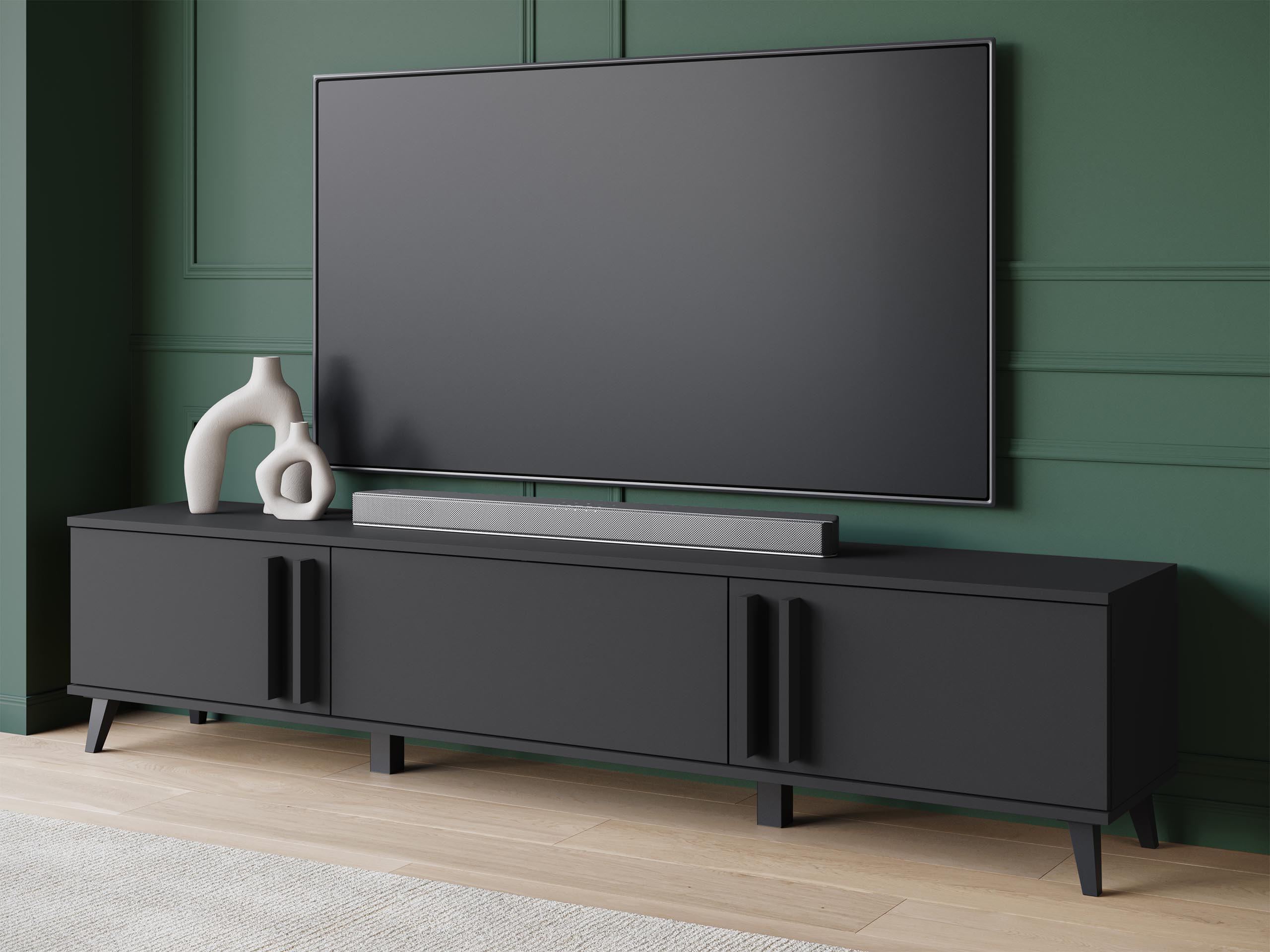 TV-LOWBOARD Helsinki 183 - Schwarz/Graphitfarben, Holzwerkstoff/Kunststoff (180/70/33cm) - MIRJAN24