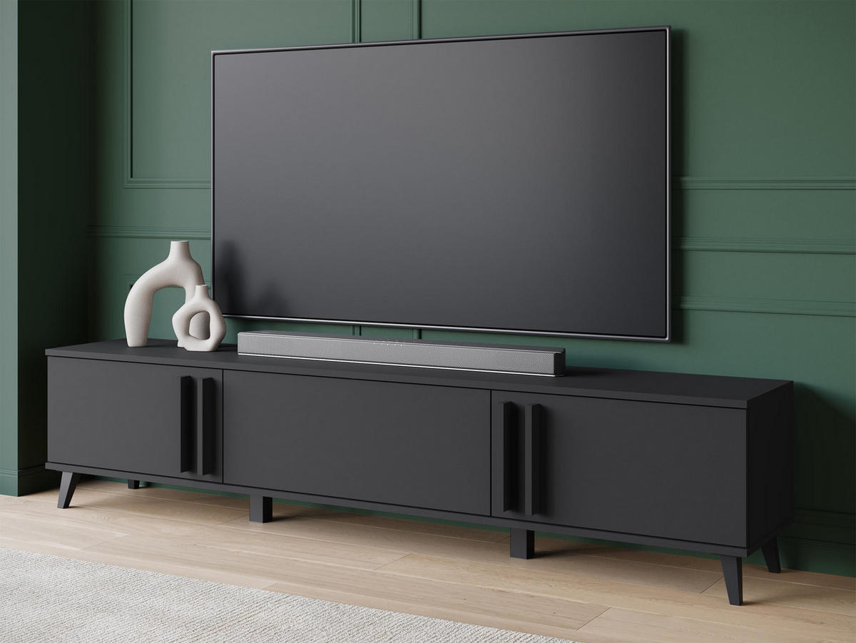 TV-LOWBOARD Helsinki 183 - Schwarz/Graphitfarben, Holzwerkstoff/Kunststoff (180/70/33cm) - MIRJAN24