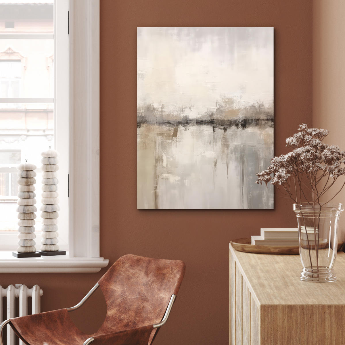 KOVOVÝ OBRAZ Moderné umenie - Abstraktné - Béžové 60x80 cm - béžová, kov (60/80cm) - MuchoWow