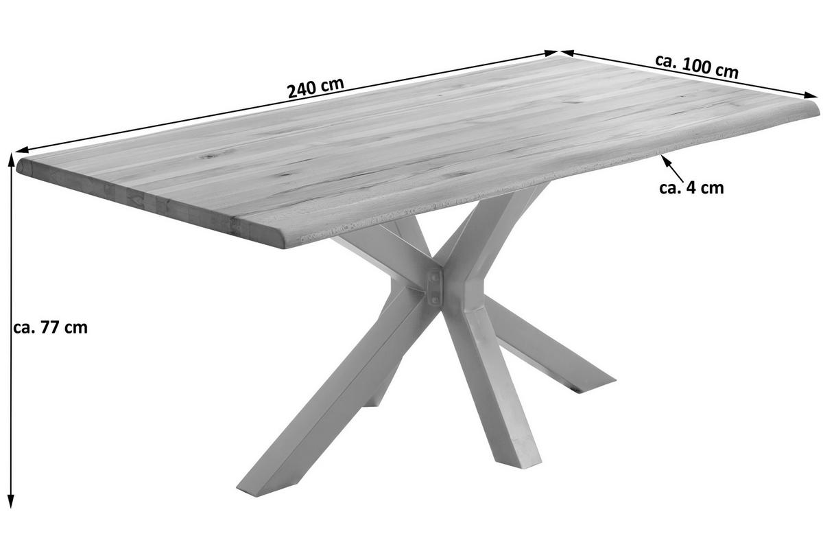 ESSTISCH Baumkante massiv Buche silber Riga 240 cm - Beige/Buchefarben, Holz/Metall (240/100/77cm) - SAM