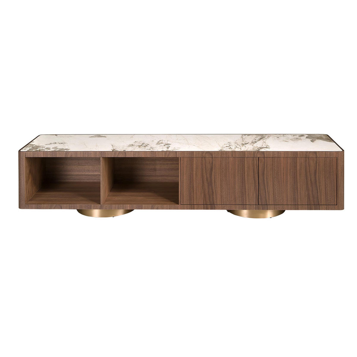 TV-MÖBEL Modell 3311 aus Nussbaum, Keramikmarmor und goldfarbenem Edelstahl - Goldfarben/Nussbaumfarben, Keramik/Holz (200/42/45cm) - ANGEL CERDA