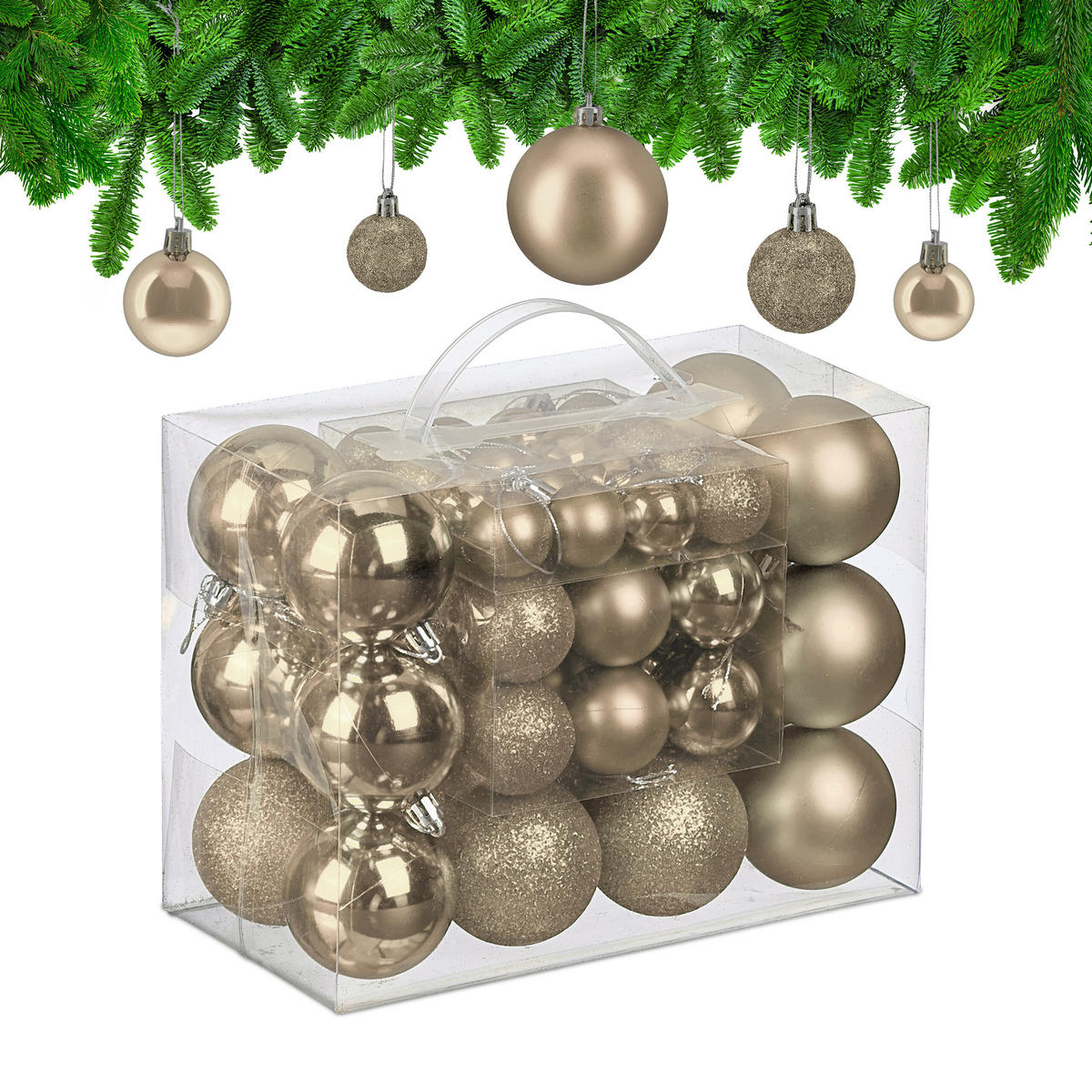 50xWEIHNACHTSKUGELN - Beige, Kunststoff (6/7/6cm) - Relaxdays