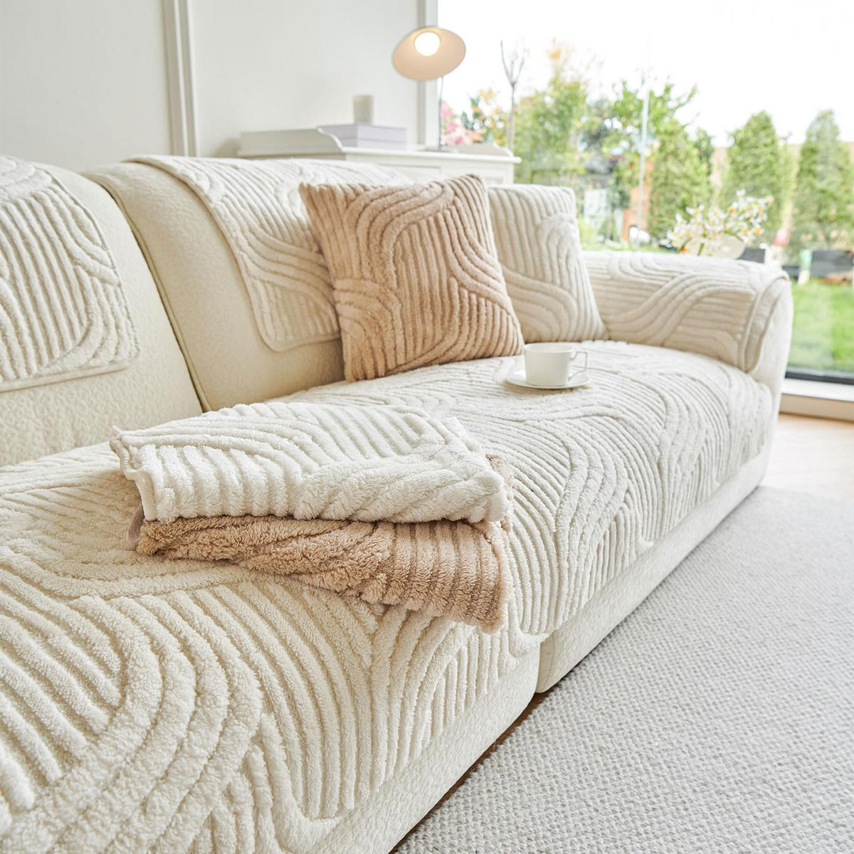 SOFAÜBERWURF Beige 1 Stück Luxuriöses Plüschmaterial - Ecru, Textil (90/0.03/240cm) - Kaket