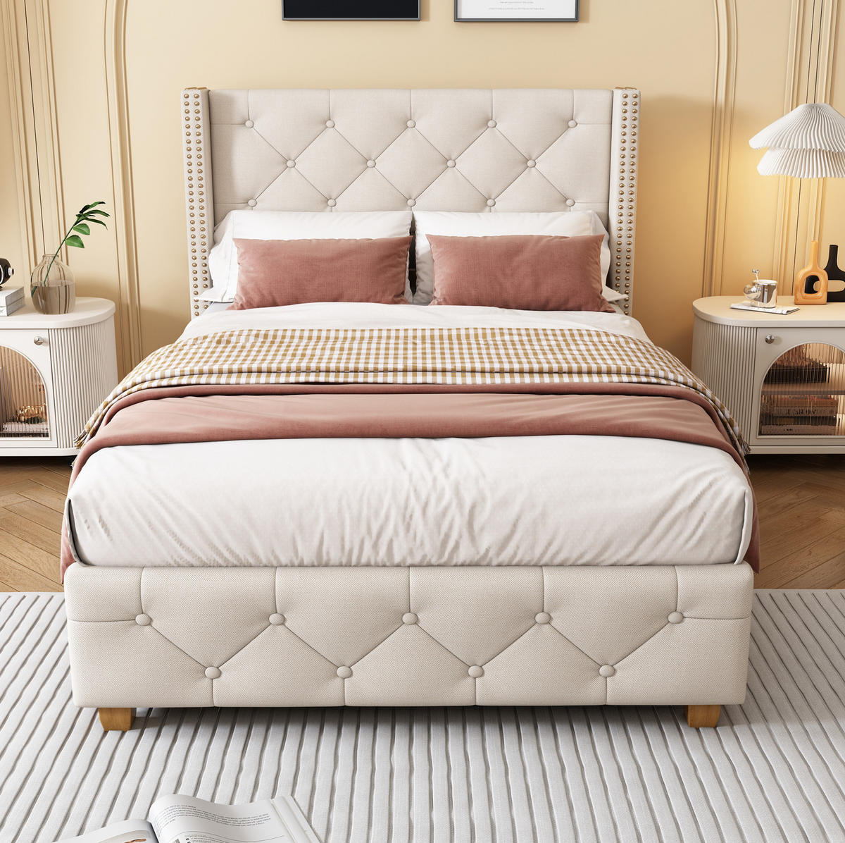 POLSTERBETT 90/200 cm Beige aus Leinen mit Lattenrost - Beige, Textil (90/200cm) - OKMYHOME