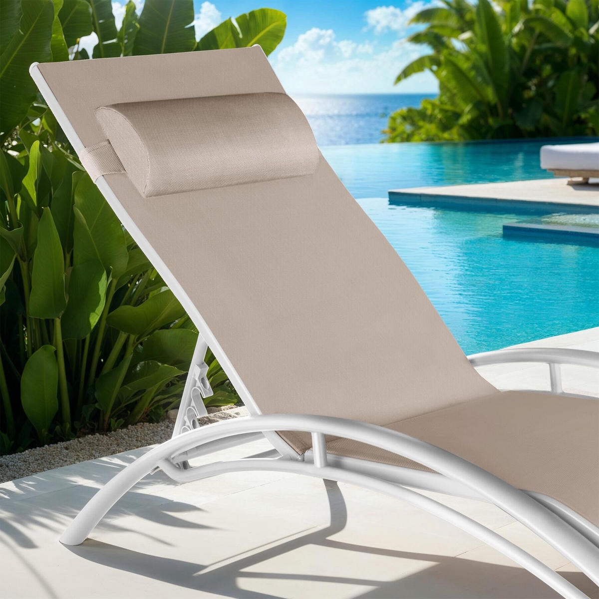 GARTENLIEGE 2er Set Alina,180 x 59 x 50 cm,beige - Beige, Kunststoff (59/81.5/180cm) - tectake