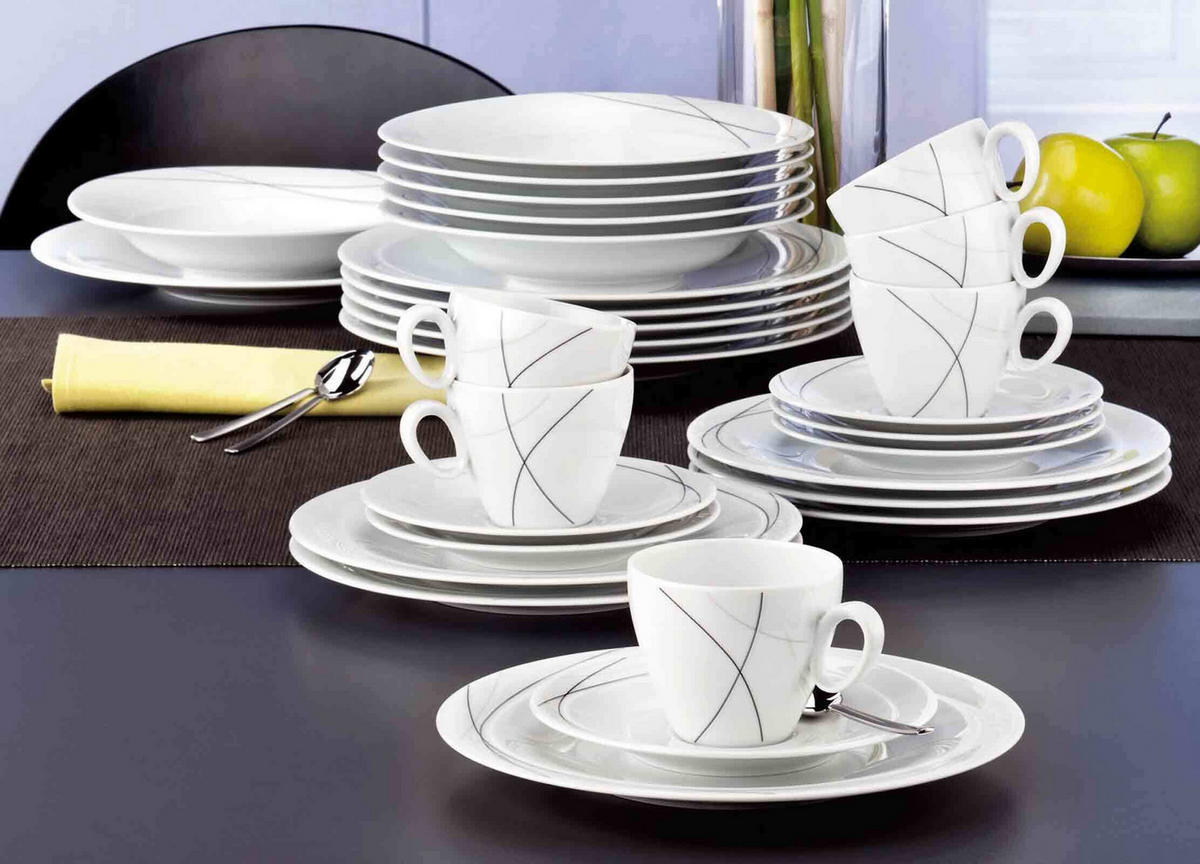 KAFFEETASSEN Trio Highline weiß-grau 0,23 l 6er Set - Weiß/Grau, Keramik (0.23L) - Seltmann Weiden