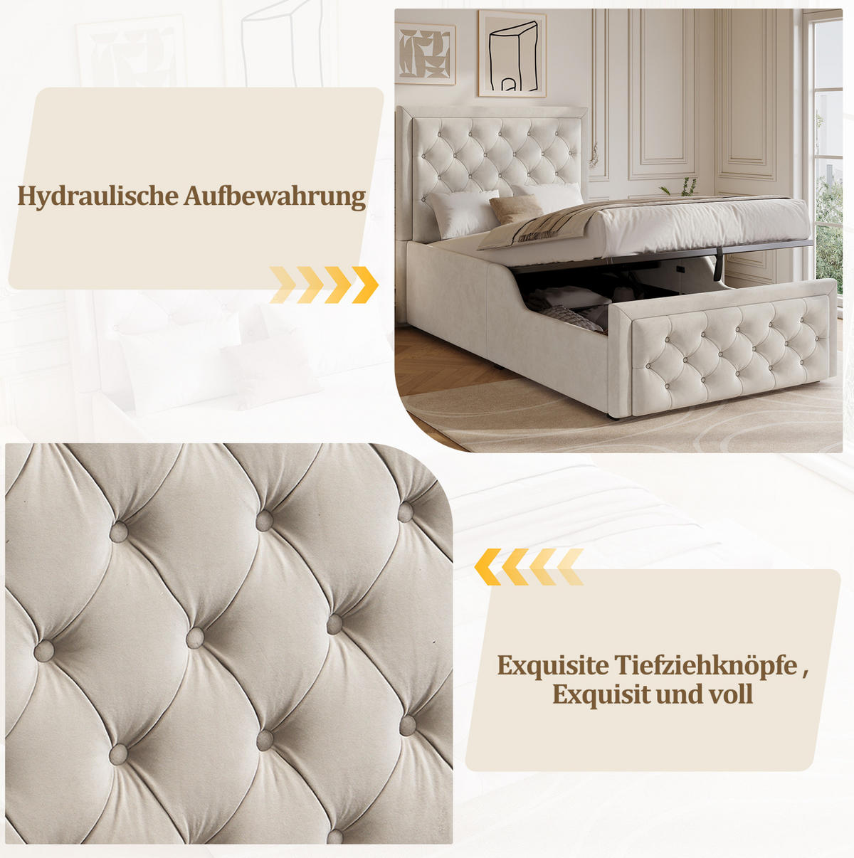 KINDERBETT 90/200 cm aus Samt in Beige – mit Stauraum und Lattenrost - Beige, Holzwerkstoff (90/200cm) - BEAOK