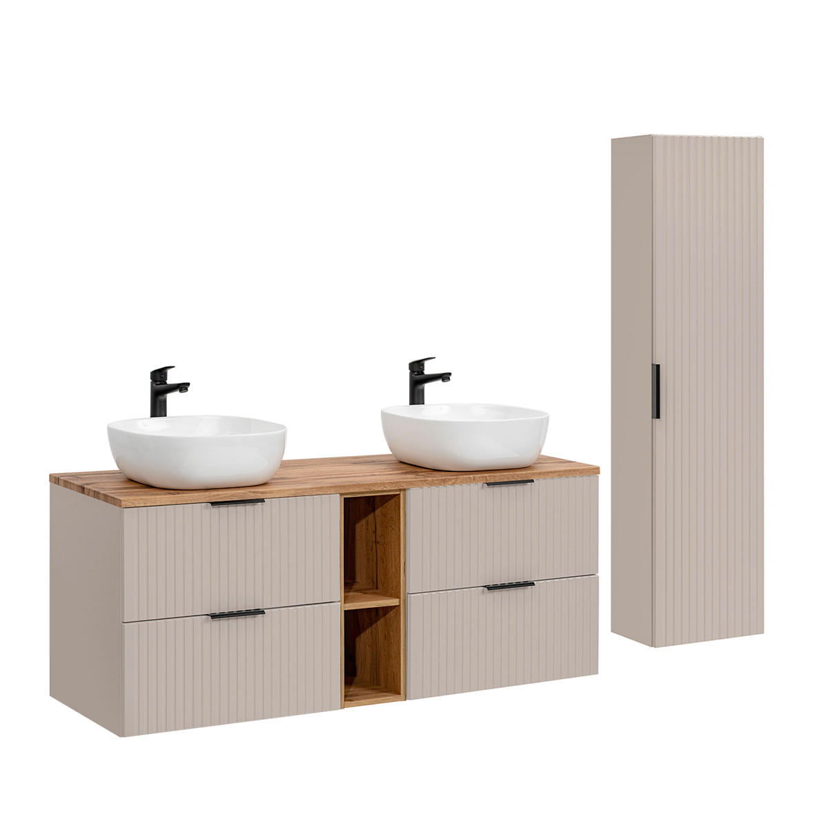 BADMÖBEL Adriel 2er-Set Beige - Beige, Holzwerkstoff (140.8/59/46cm) - Petits-meubles