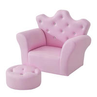KINDERSOFA DE-10384 mit Ottomane & Kristallknöpfen Rosa - Pink, Holzwerkstoff (405/49/58cm) - ComfortXL