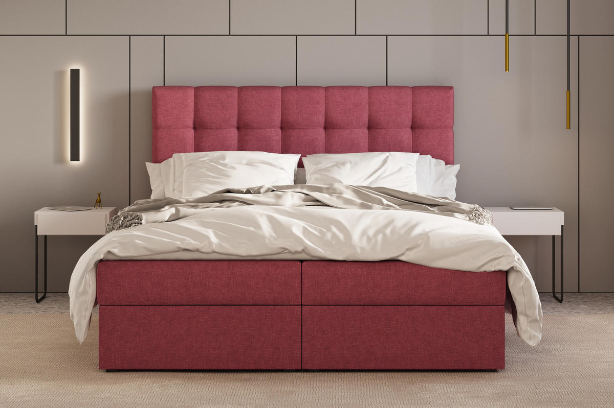 BOXBETT - Bett 05 OSLO - Hugo - 140x200 cm - mit Bettkasten und Waschbarem Topper - Rosa, Holz (140/200cm) - ROYAL24_MARKT