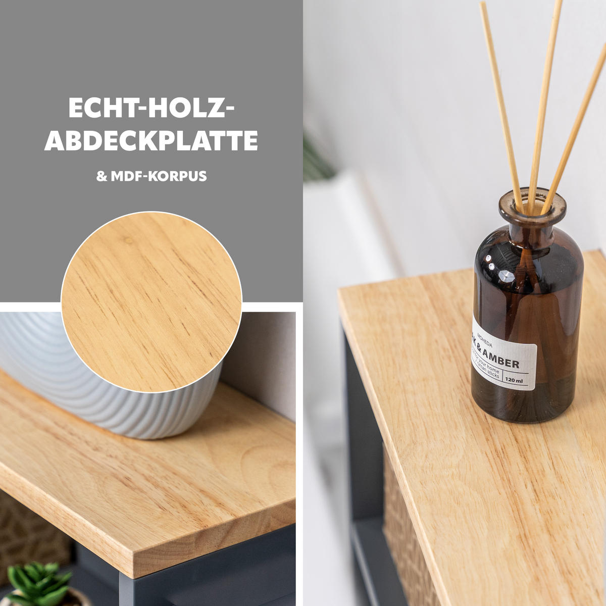 BAD-ROLLWAGEN, grau - Grau, Holz (50/79/15cm) - eluno