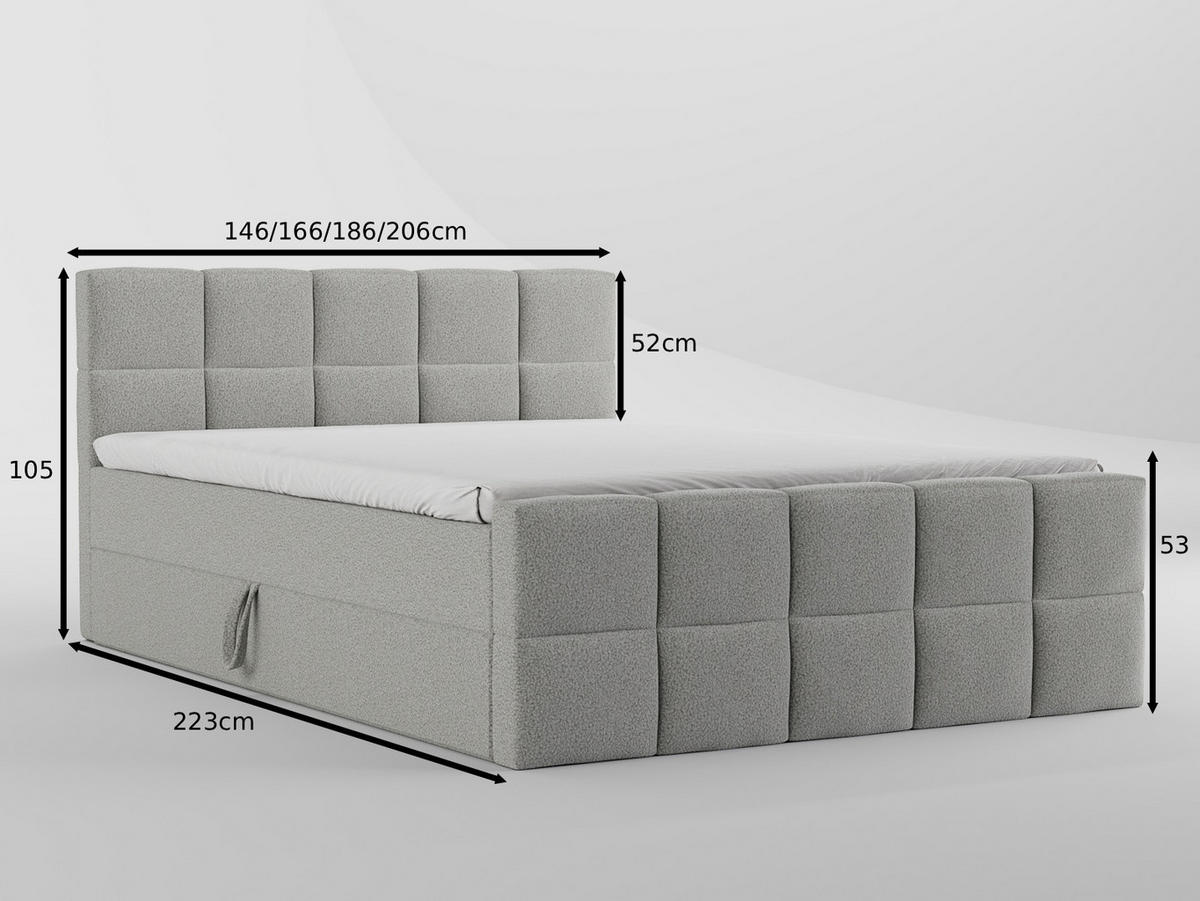 KONTINENTALBETT Vanessa 206/223 cm, in Beige, Bouclé-Stoff, Bettkasten, Matratze, Topper - Beige, Textil (200/220cm) - Barchello