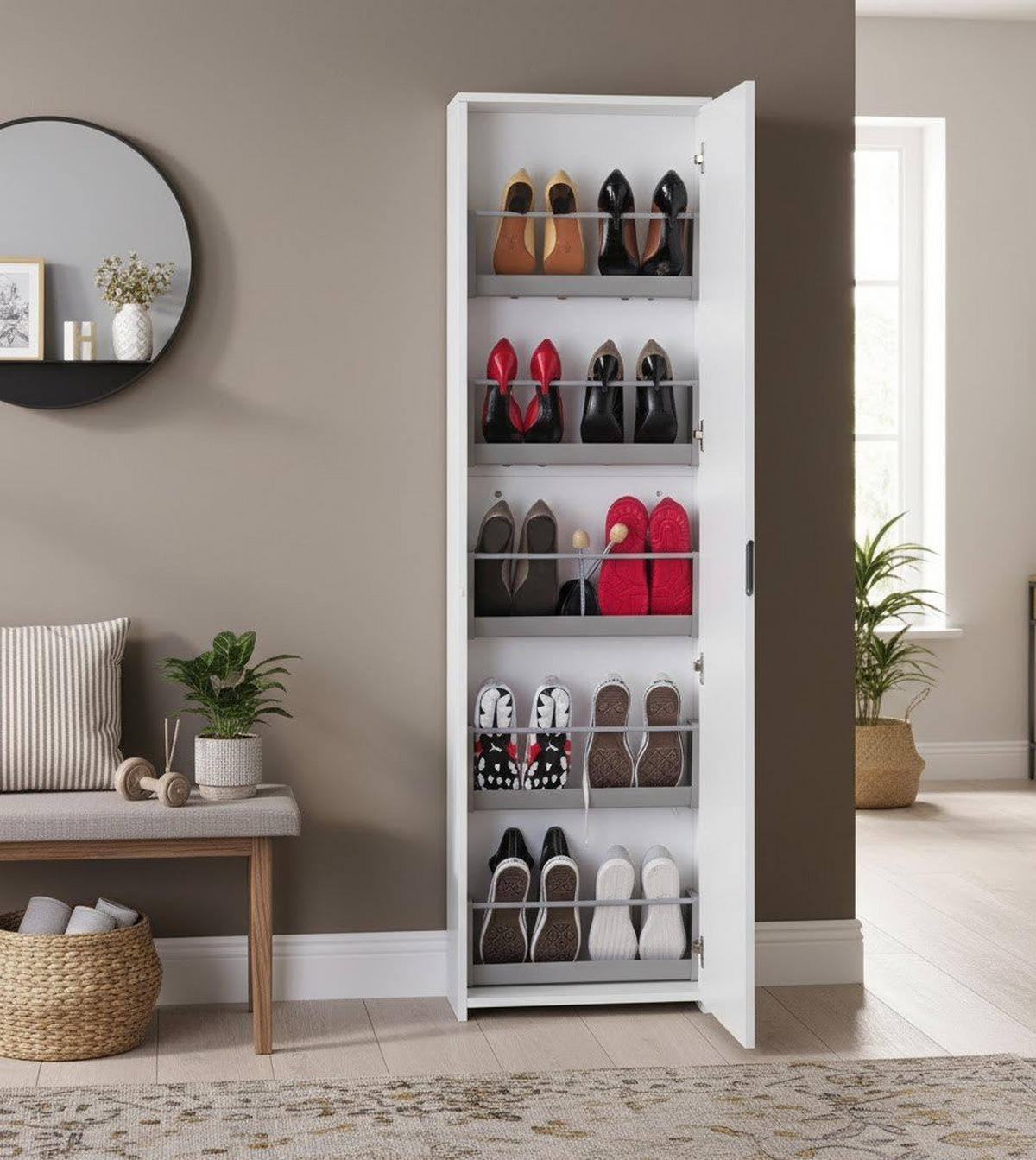 SCHUHSCHRANK Weiß 18/50/178 cm - Weiß, Holzwerkstoff (50/178/18cm) - DMORA