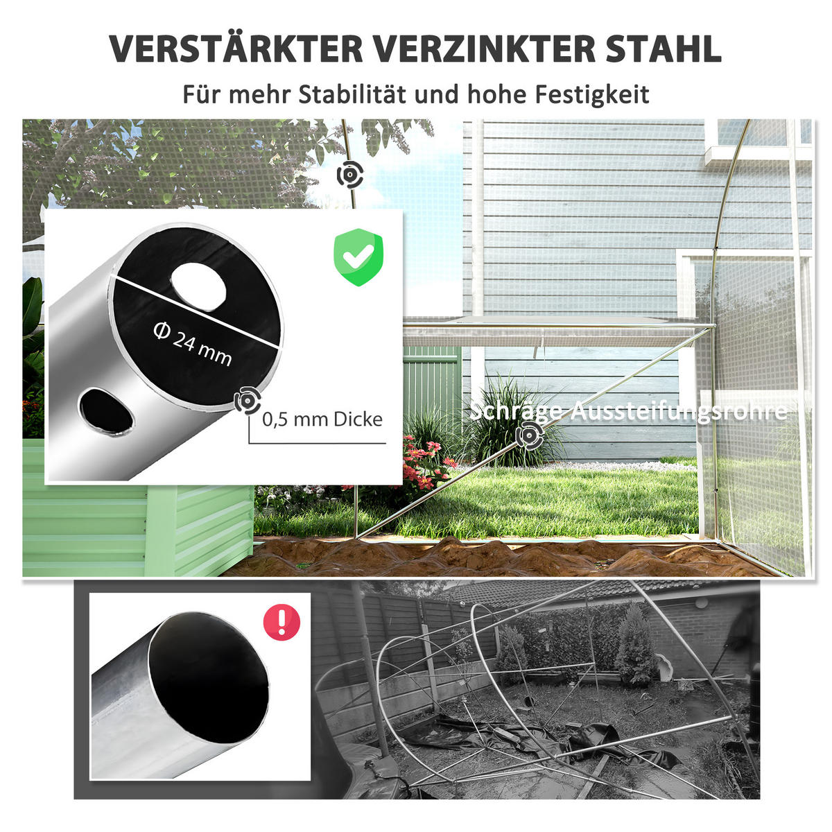 GEWÄCHSHAUS 6 x 3 x 2 m mit 8 Fenster & Tür, Weiß - Weiß, Kunststoff (300/200/595cm) - Outsunny
