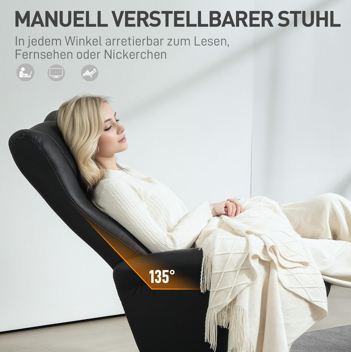 RELAXSESSEL Kunstleder mit Hocker, 360° Drehfunktion 70/79/105 cm Schwarz - Schwarz, Kunststoff (70/105/79cm) - Redom