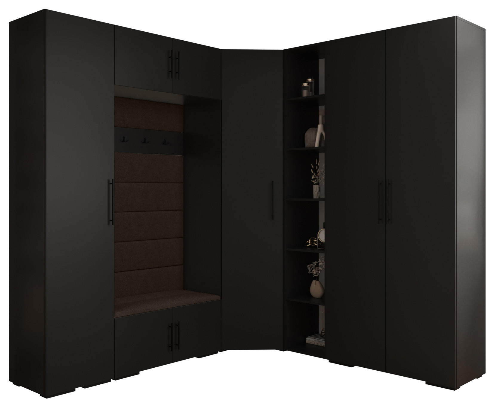 Abiks Möbel Garderoben-Set Schwarz, Dunkelbraun 231.7x236.7x47 cm