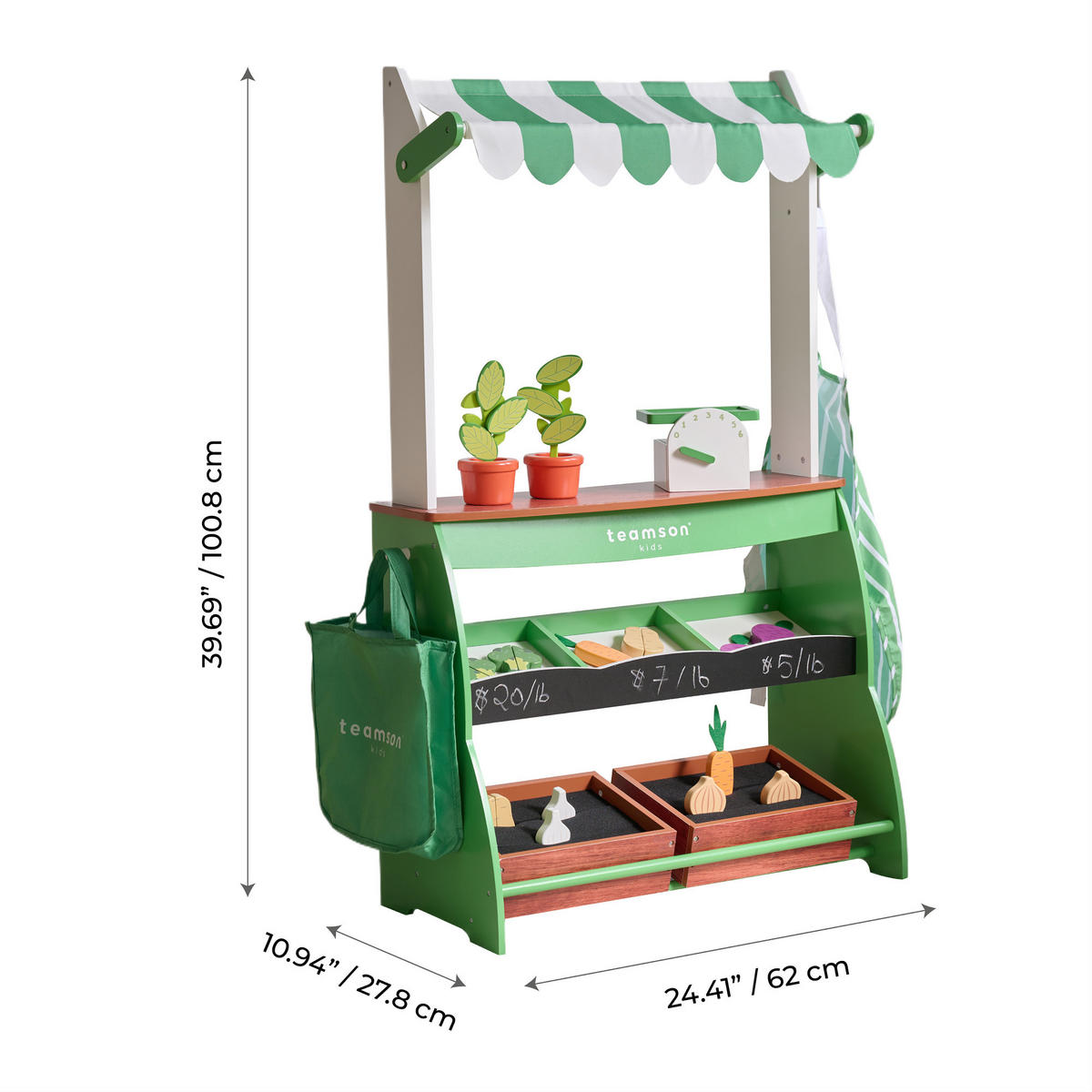 MARKTSTAND aus Holz mit Gemüse, Grün, 101cm - Grün, Holzwerkstoff (28/101/62cm) - Teamson Kids