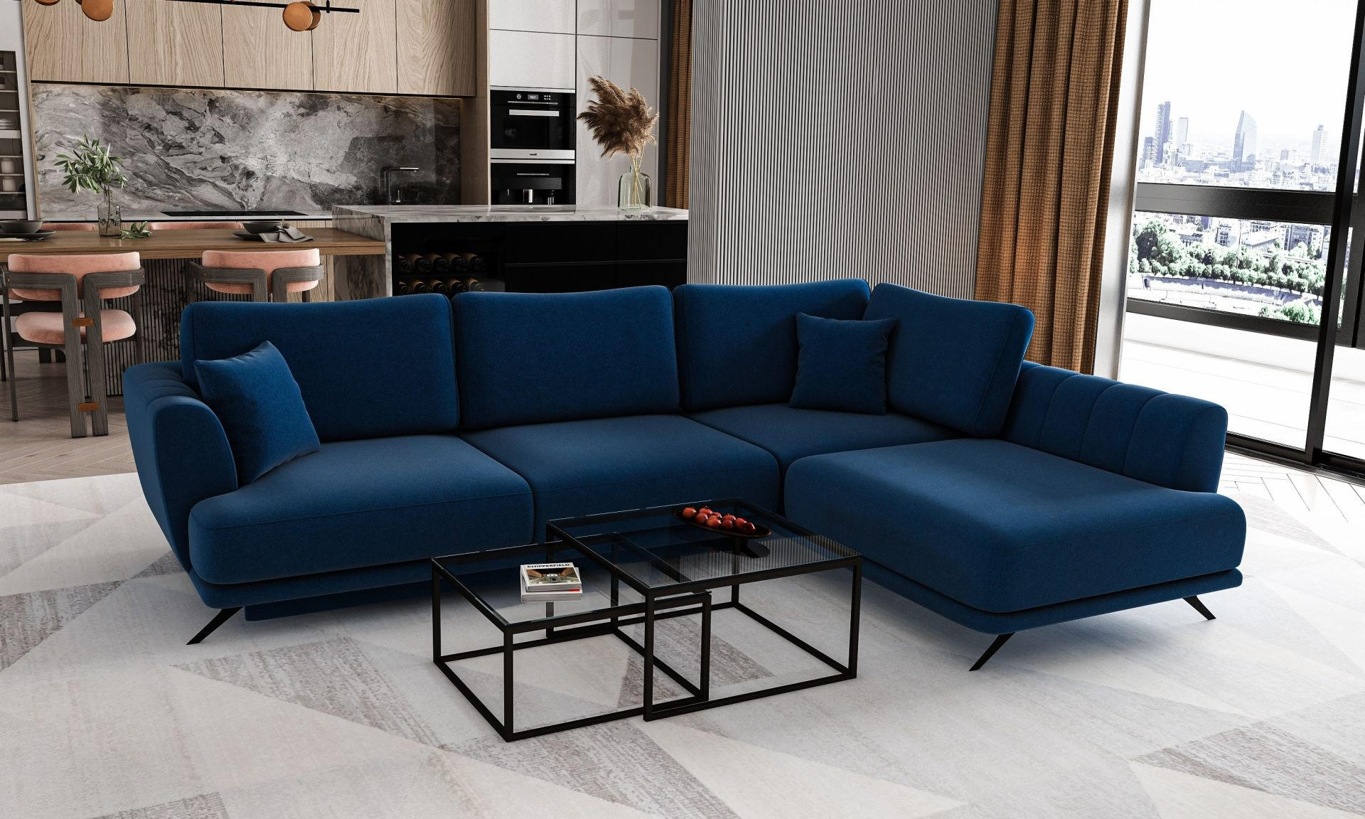 ECKSOFA mit Schlaffunktion und Bettkasten, Lukso-Stoff - Schwarz/Dunkelblau, Textil/Metall (191/276cm) - Eltap