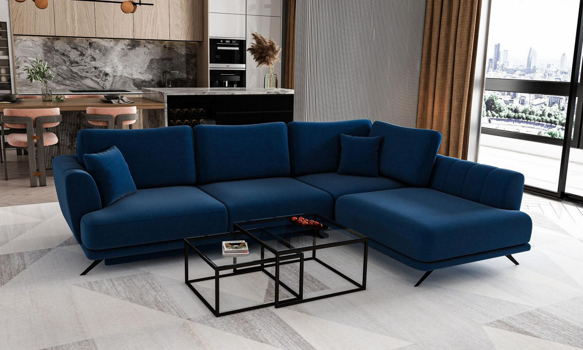 ECKSOFA mit Schlaffunktion und Bettkasten, Lukso-Stoff - Schwarz/Dunkelblau, Textil/Metall (191/276cm) - Eltap