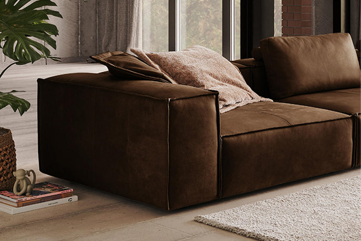 SOFA CARMO Braun Leder - Dunkelbraun/Schwarz, Leder/Kunststoff (366/68/118cm) - KAWOLA