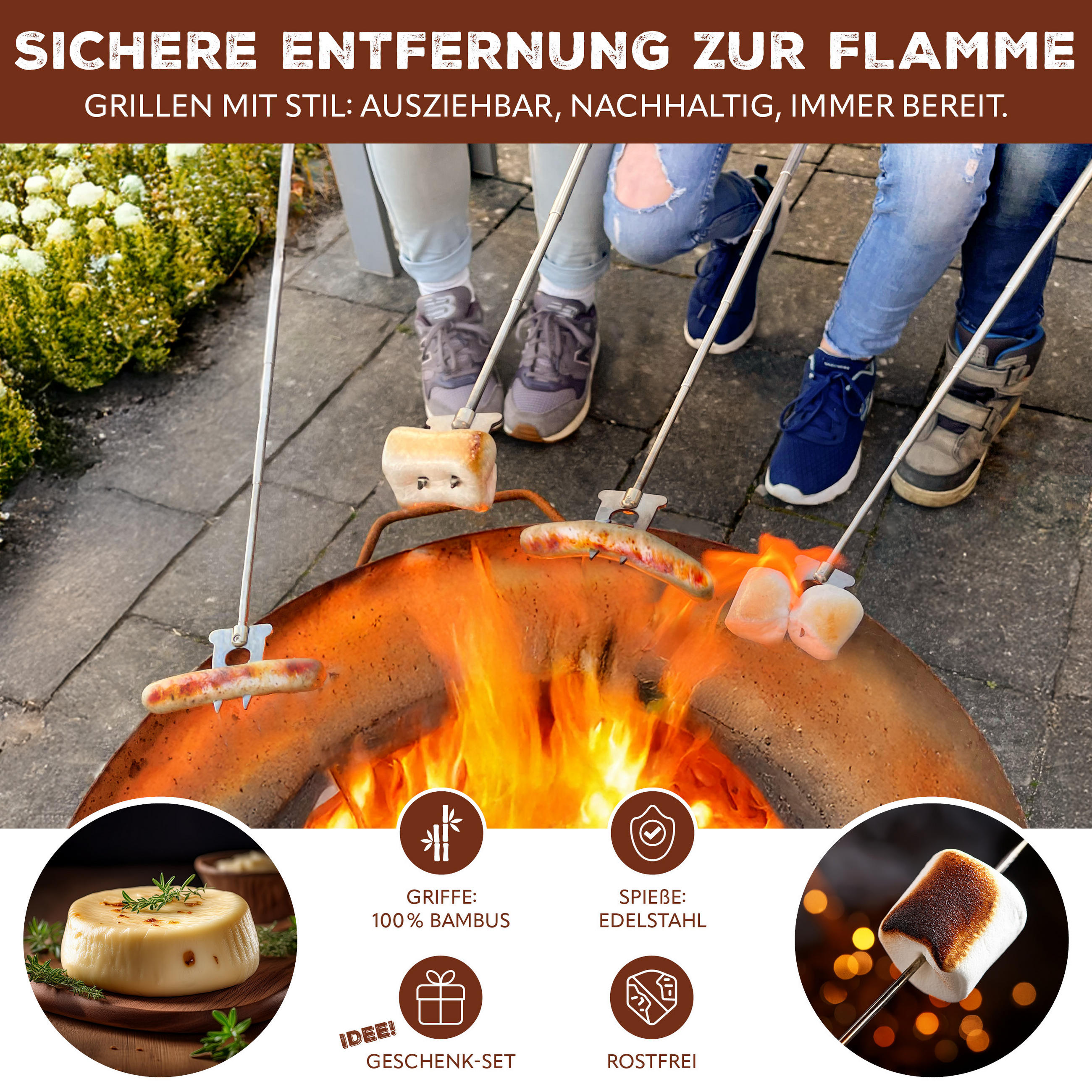 TELESKOP-GRILLGABEL 4er-Set, Edelstahl - Edelstahlfarben, Metall (8cm) - bremermann