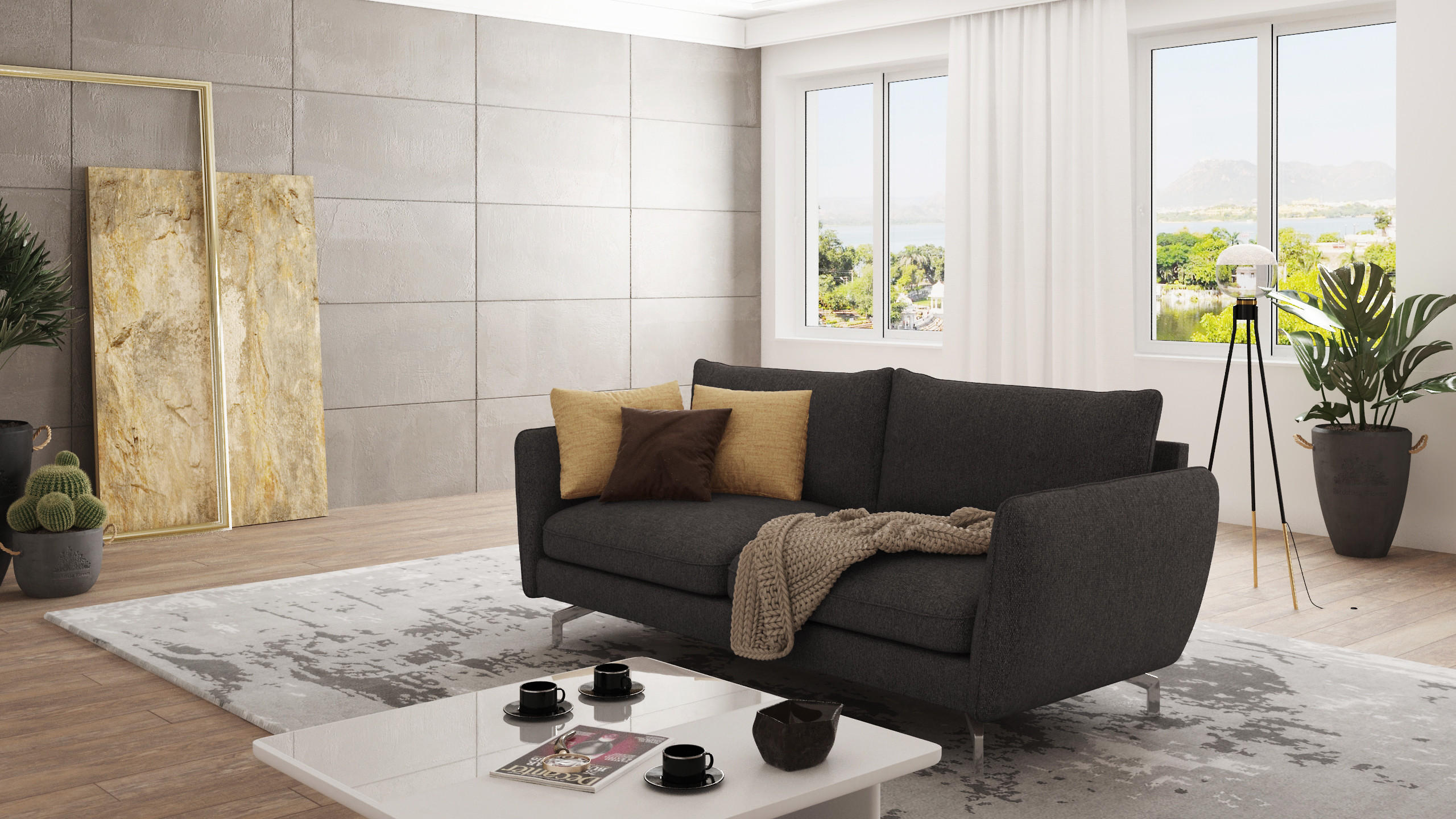 3-SITZER-SOFA Elou Graphit Microfaser - Chromfarben/Graphitfarben, Holz/Textil (203/87/92cm) - S-Style Möbel