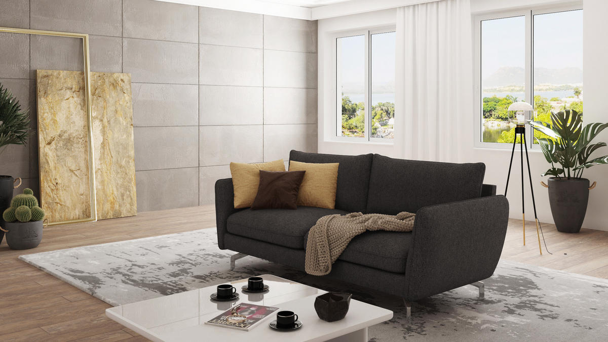3-SITZER-SOFA Elou Graphit Microfaser - Chromfarben/Graphitfarben, Holz/Textil (203/87/92cm) - S-Style Möbel