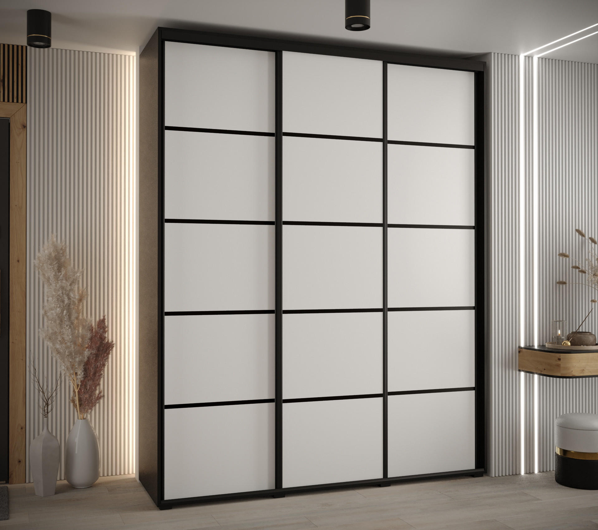 SCHWEBETÜRENSCHRANK 235,2/190/60 3-türig - Schwarz/Weiß, Holz/Metall (190/235/60cm) - Abiks Möbel