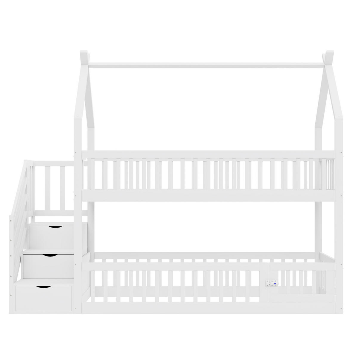 ETAGENBETT mit Treppenschubladen 90x200 cm Massivholz Weiß - Weiß, Holzwerkstoff (90/200cm) - Beauniv