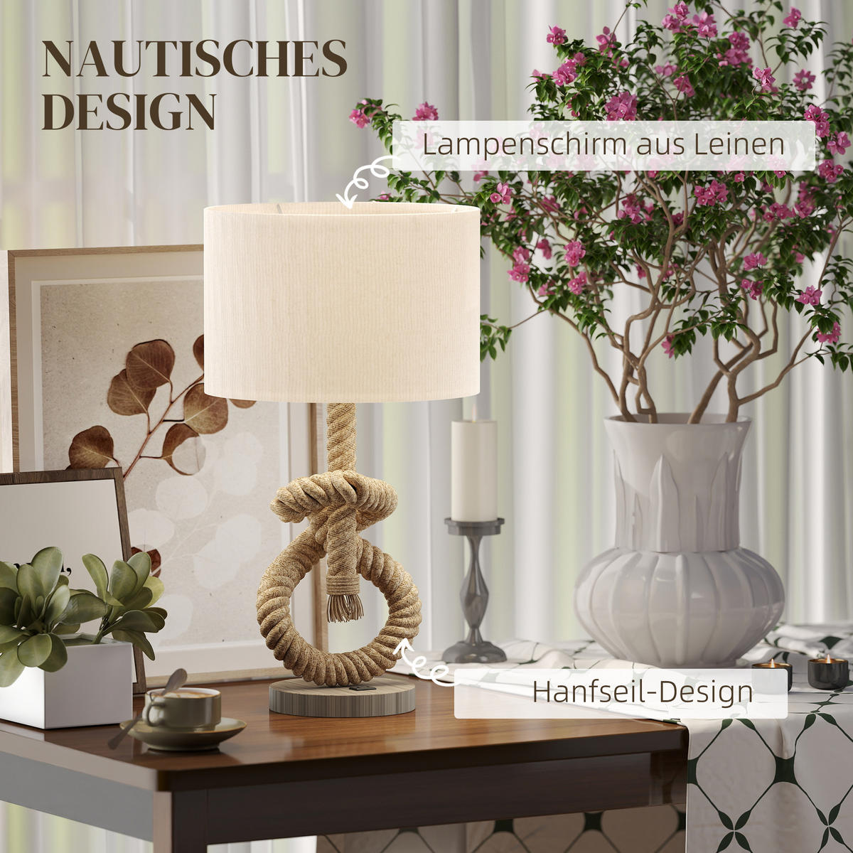 TISCHLAMPE LED Tischleuchte USB Aufladbar, Nachttischlampe, Lampensockel E27 - Gelb, Textil (30/30/55cm) - HOMCOM