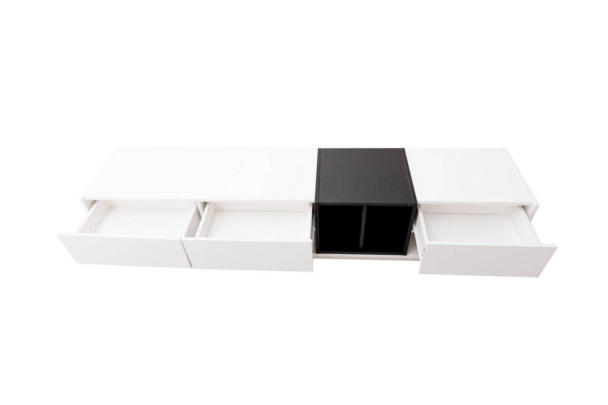 TV-ELEMENT 190 cm Hochglanz Weiß Schwarz mit Schubladen und offenen Fächern - Weiß, Holzwerkstoff (40/42/190cm) - Korfee