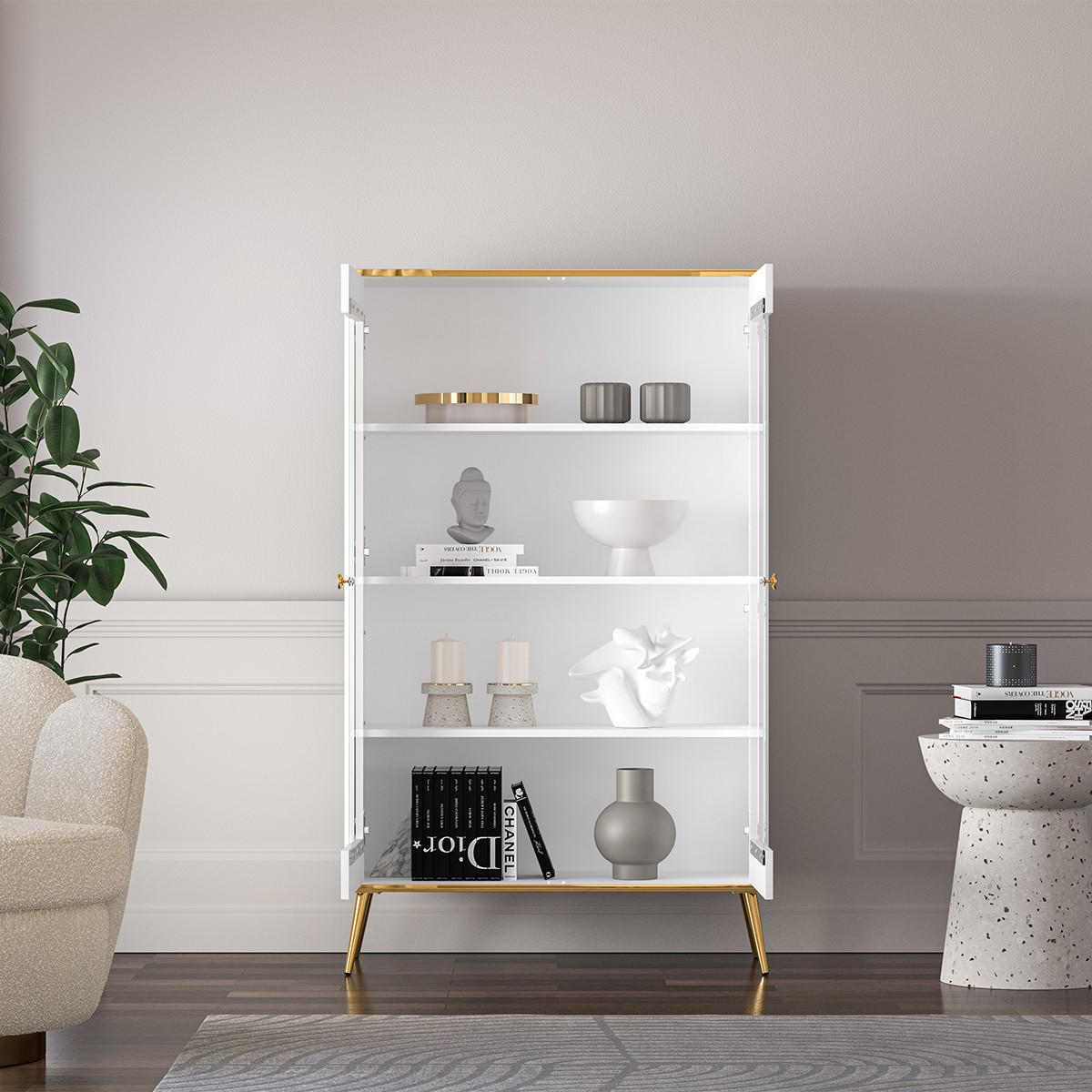 VITRÍNA Zora Bílá - bílá, kompozitní dřevo (92/152/40cm) - Petits-meubles