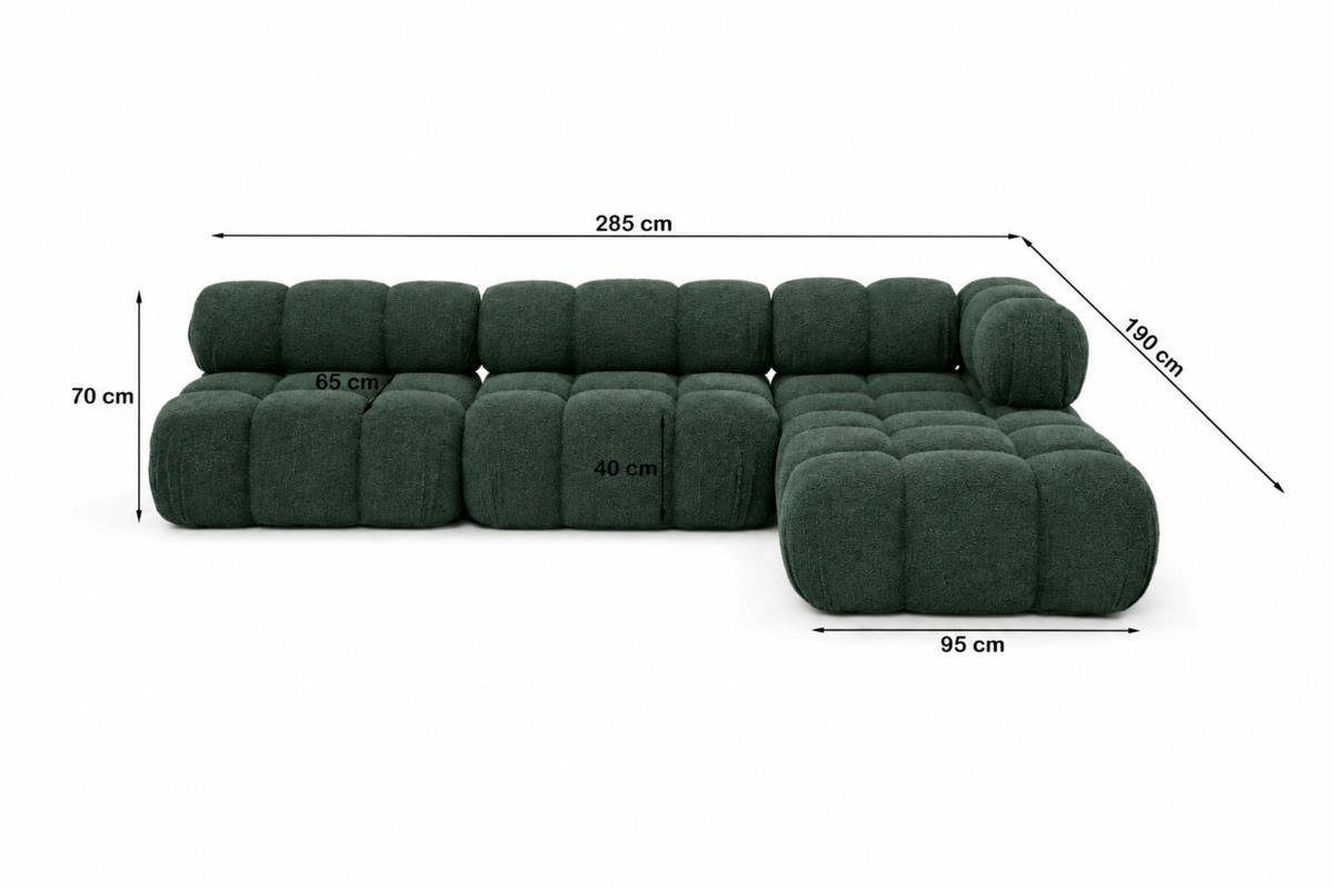 ROHOVÁ SEDAČKA ve tvaru L modulární, buklé tkanina Abriamo, Tmavě zelená, Pravá strana, Selia - tmavě zelená, dřevo (285/190cm) - Kaiser Möbel