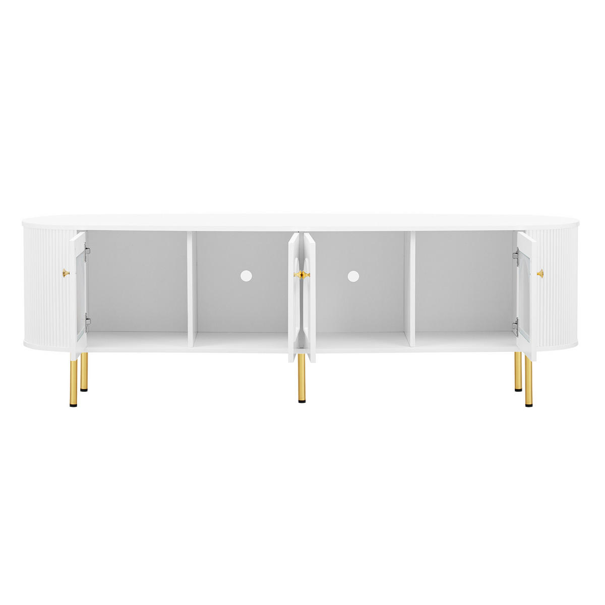 TV ormarić 170/35/55 cm bijelo-zlatni od MDF-a s 4 staklena vrata i otvorom za kabele - bijela, drvni materijal (170/55/35cm) - OKWISH