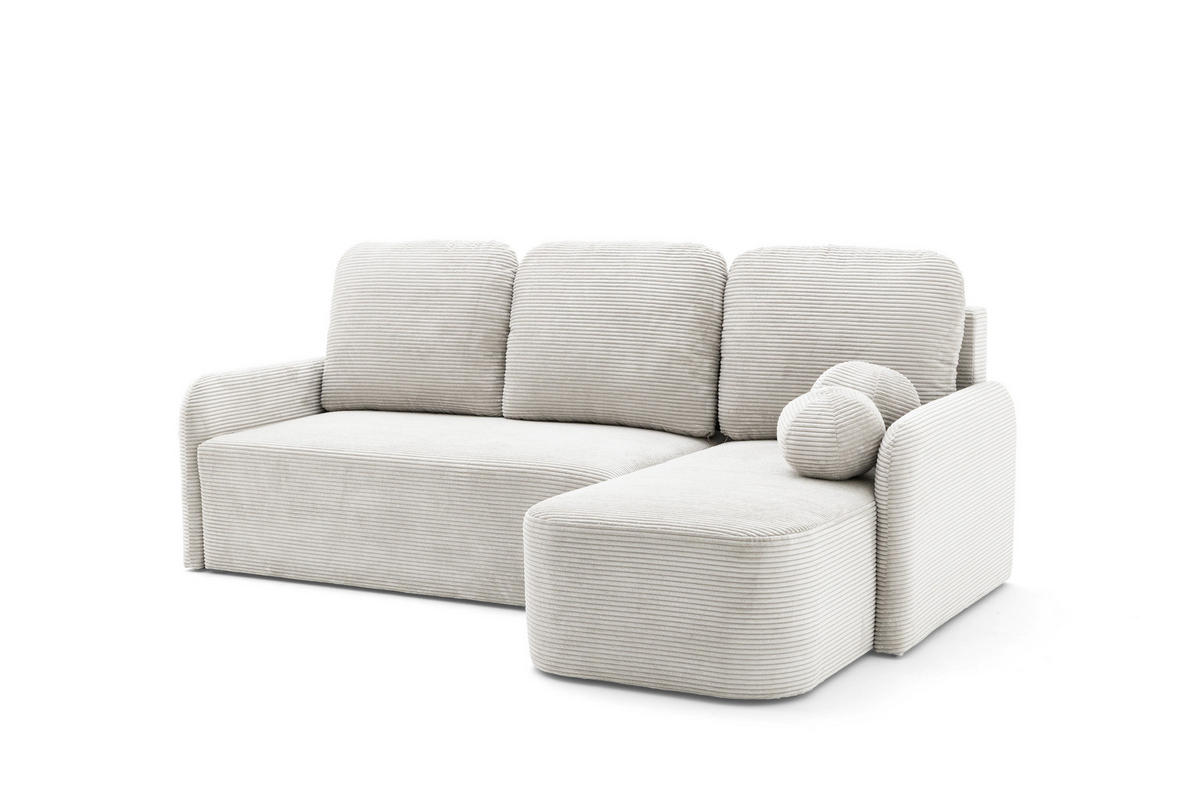 ECKSOFA CASPER L Rechts mit Schlaffunktion 132x198 Cord Creme - Creme/Schwarz, Holz/Kunststoff (145/217cm) - NACANAPA