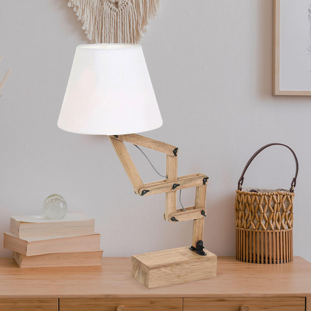 TISCHLEUCHTE Holz Braun Weiß - Braun, Holz (25/25/83cm)