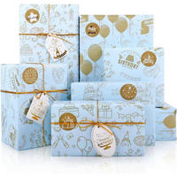 GESCHENKPAPIER Set 6 Blatt Goldmuster 70 x 50 cm - Blau, Papier (50/0.1/70cm)